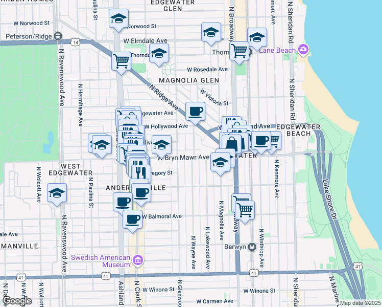 map of restaurants, bars, coffee shops, grocery stores, and more near in Chicago