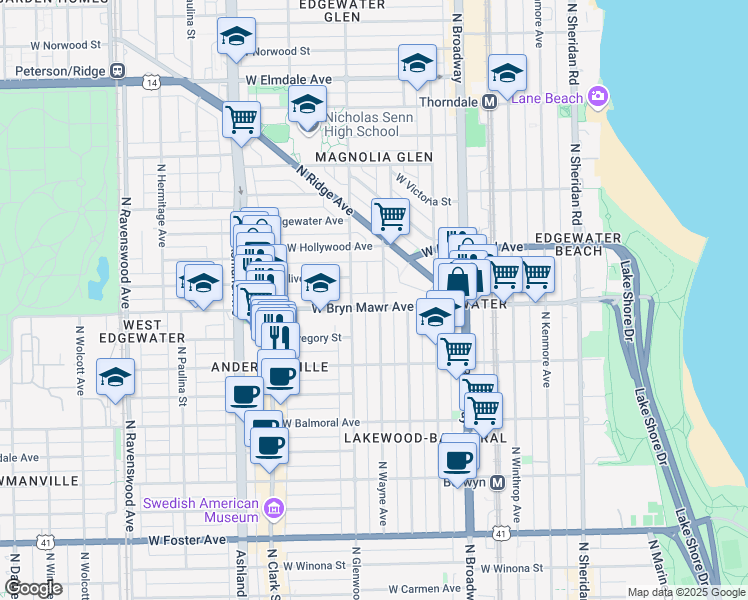 map of restaurants, bars, coffee shops, grocery stores, and more near in Chicago