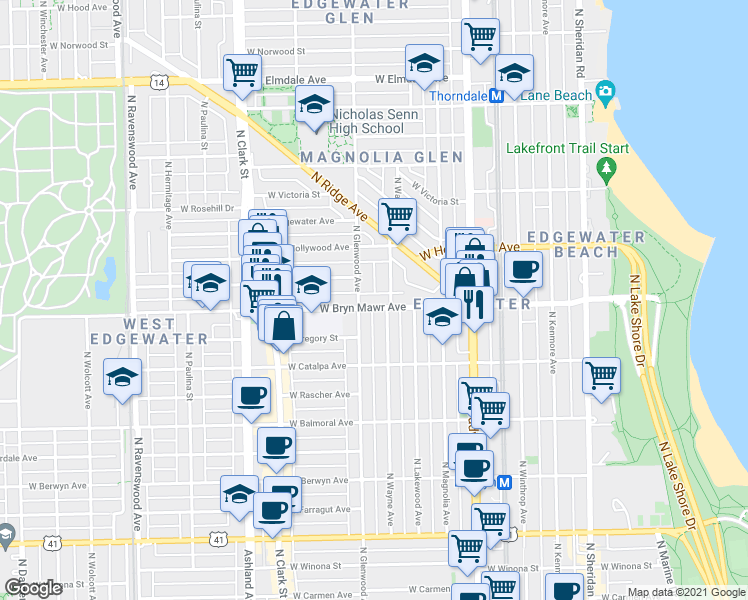 map of restaurants, bars, coffee shops, grocery stores, and more near in Chicago
