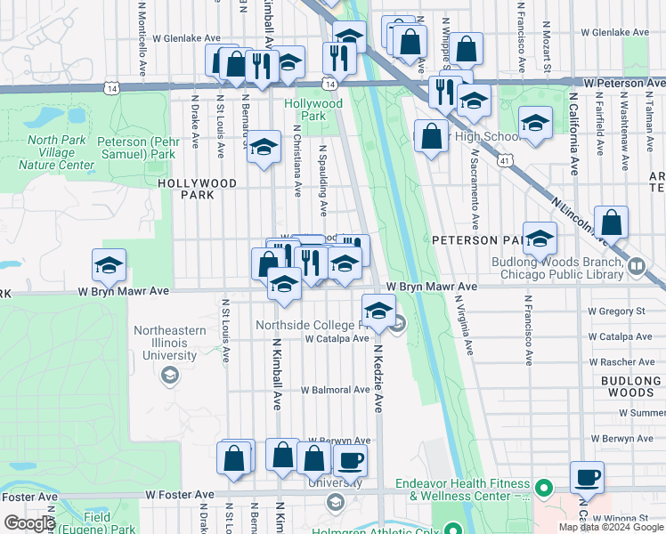 map of restaurants, bars, coffee shops, grocery stores, and more near in Chicago