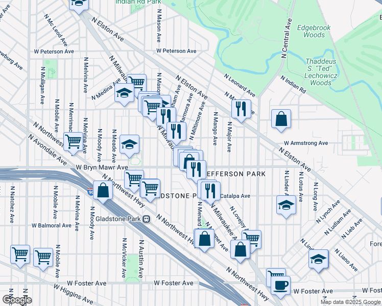 map of restaurants, bars, coffee shops, grocery stores, and more near in Chicago