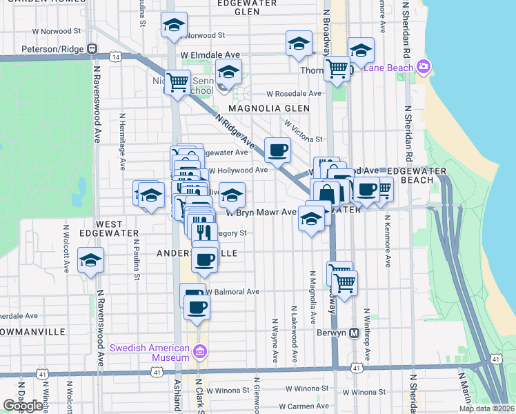 map of restaurants, bars, coffee shops, grocery stores, and more near in Chicago