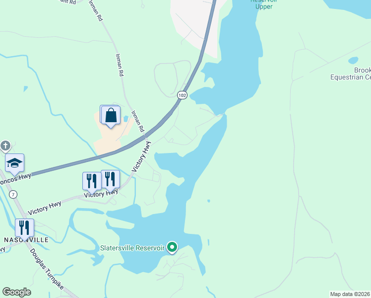 map of restaurants, bars, coffee shops, grocery stores, and more near 55 Slater Drive in Burrillville