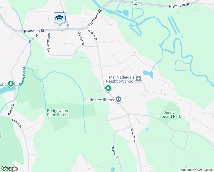 map of restaurants, bars, coffee shops, grocery stores, and more near 245 Walnut Street in Bridgewater