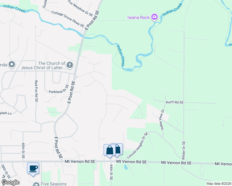 map of restaurants, bars, coffee shops, grocery stores, and more near 5009 Broadlawn Drive Southeast in Cedar Rapids