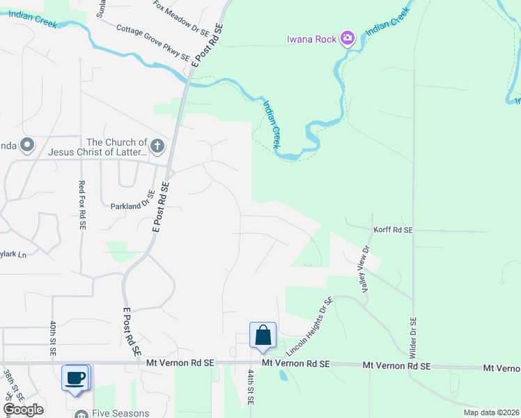 map of restaurants, bars, coffee shops, grocery stores, and more near 5009 Broadlawn Drive Southeast in Cedar Rapids