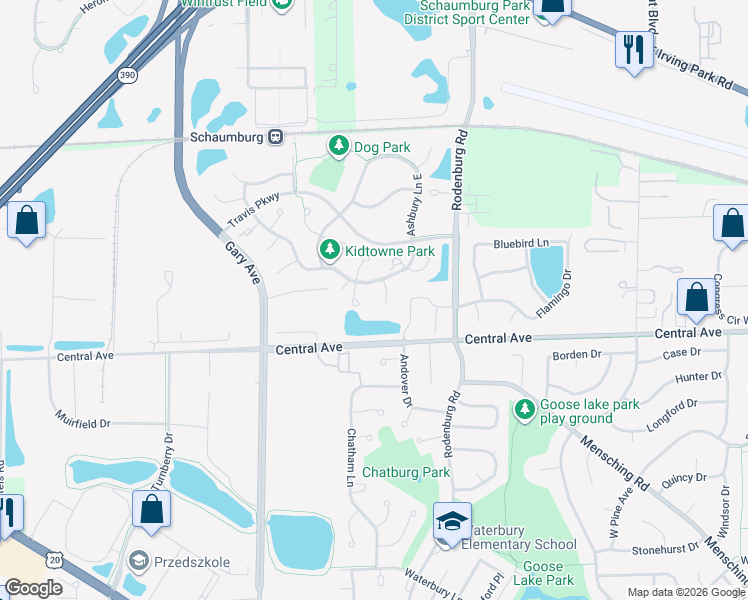 map of restaurants, bars, coffee shops, grocery stores, and more near 105 Hastings Court in Roselle