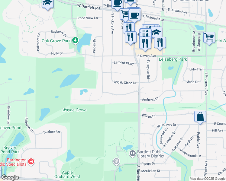map of restaurants, bars, coffee shops, grocery stores, and more near 339 Jervey Lane in Bartlett