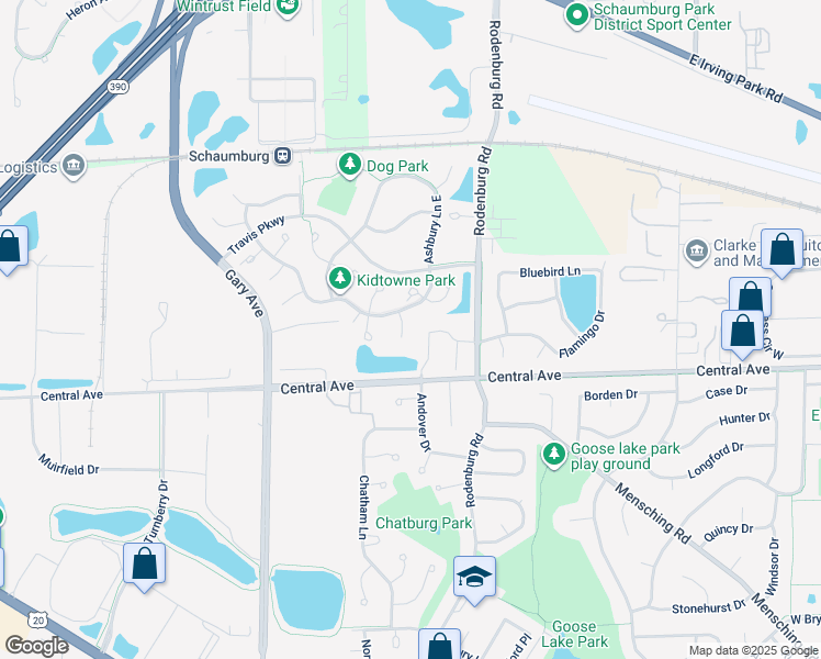 map of restaurants, bars, coffee shops, grocery stores, and more near 125 Cambrian Court in Roselle