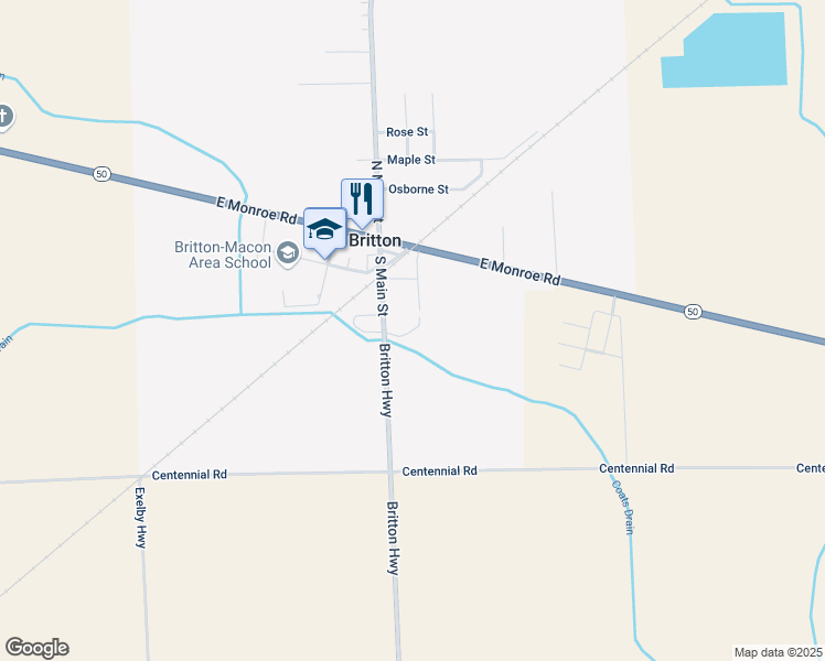 map of restaurants, bars, coffee shops, grocery stores, and more near 200 East Chicago Boulevard in Britton