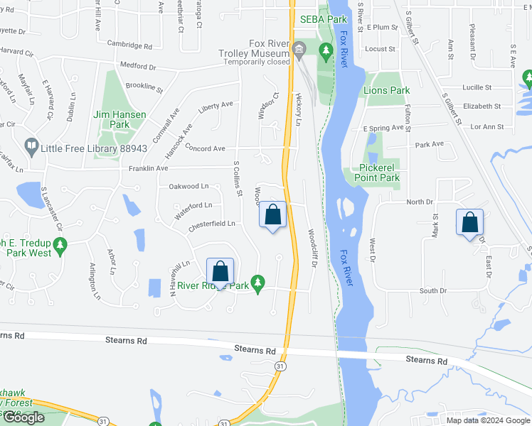 map of restaurants, bars, coffee shops, grocery stores, and more near 1S000 South La Fox Street in South Elgin