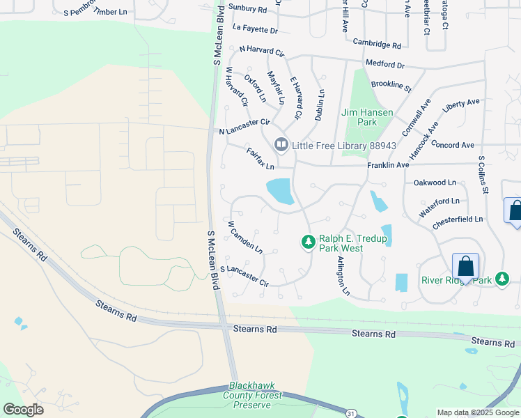 map of restaurants, bars, coffee shops, grocery stores, and more near 7 Cobbler Court in South Elgin