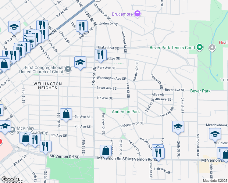 map of restaurants, bars, coffee shops, grocery stores, and more near 2018-2024 4th Avenue Southeast in Cedar Rapids
