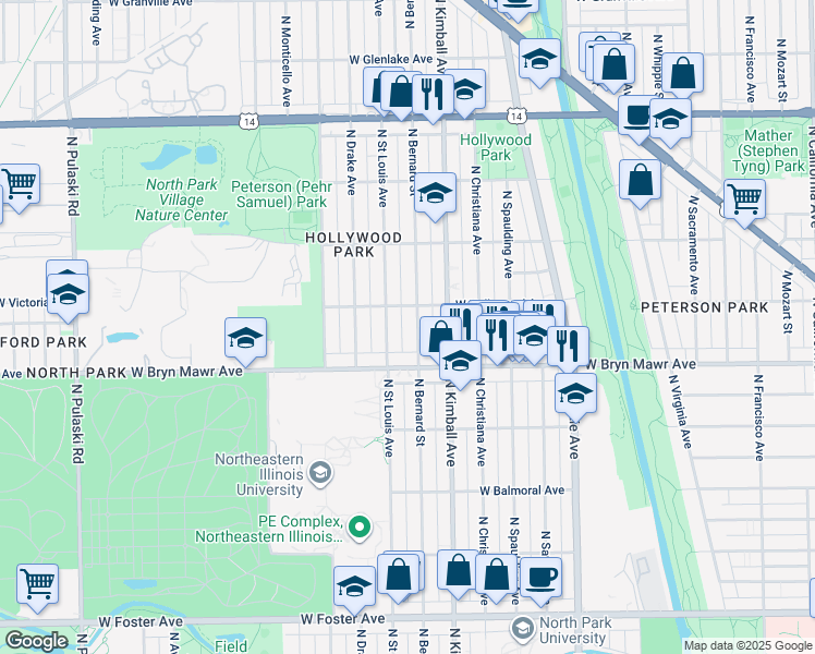 map of restaurants, bars, coffee shops, grocery stores, and more near in Chicago
