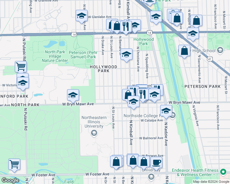 map of restaurants, bars, coffee shops, grocery stores, and more near in Chicago