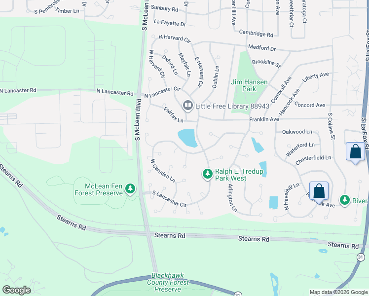map of restaurants, bars, coffee shops, grocery stores, and more near 956 South Lancaster Circle in South Elgin