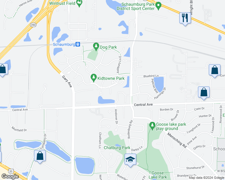 map of restaurants, bars, coffee shops, grocery stores, and more near 129 Cambrian Court in Roselle