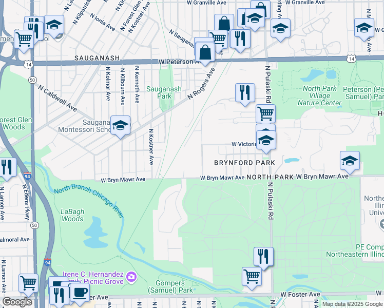 map of restaurants, bars, coffee shops, grocery stores, and more near 5730 North Tripp Avenue in Chicago