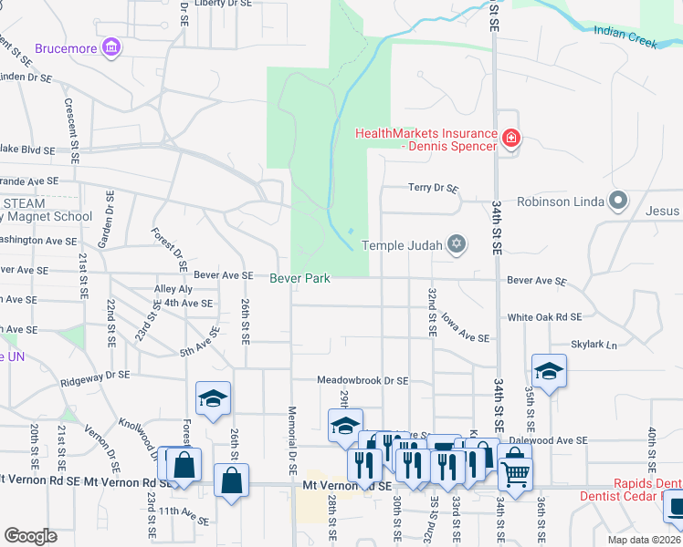 map of restaurants, bars, coffee shops, grocery stores, and more near in Cedar Rapids