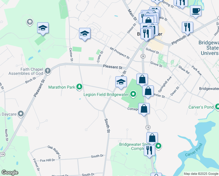 map of restaurants, bars, coffee shops, grocery stores, and more near 5 Carmel Circle in Bridgewater
