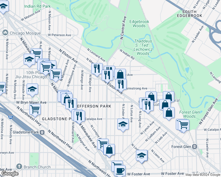 map of restaurants, bars, coffee shops, grocery stores, and more near in Chicago