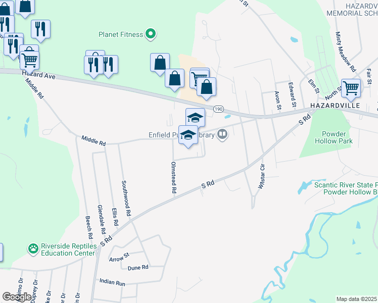 map of restaurants, bars, coffee shops, grocery stores, and more near 94 Middle Road in Enfield