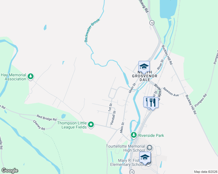 map of restaurants, bars, coffee shops, grocery stores, and more near 22 Johnson Street in Thompson