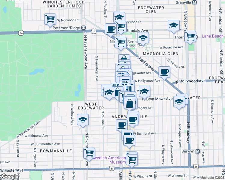 map of restaurants, bars, coffee shops, grocery stores, and more near in Chicago