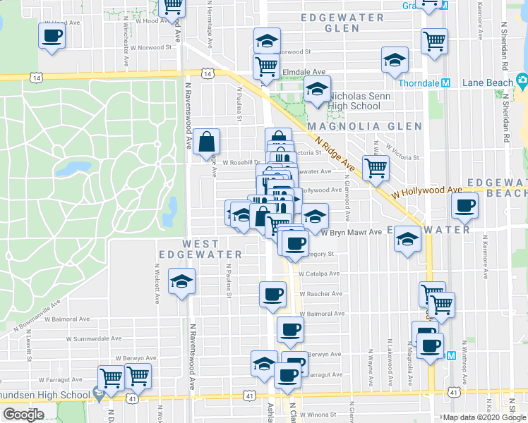 map of restaurants, bars, coffee shops, grocery stores, and more near in Chicago