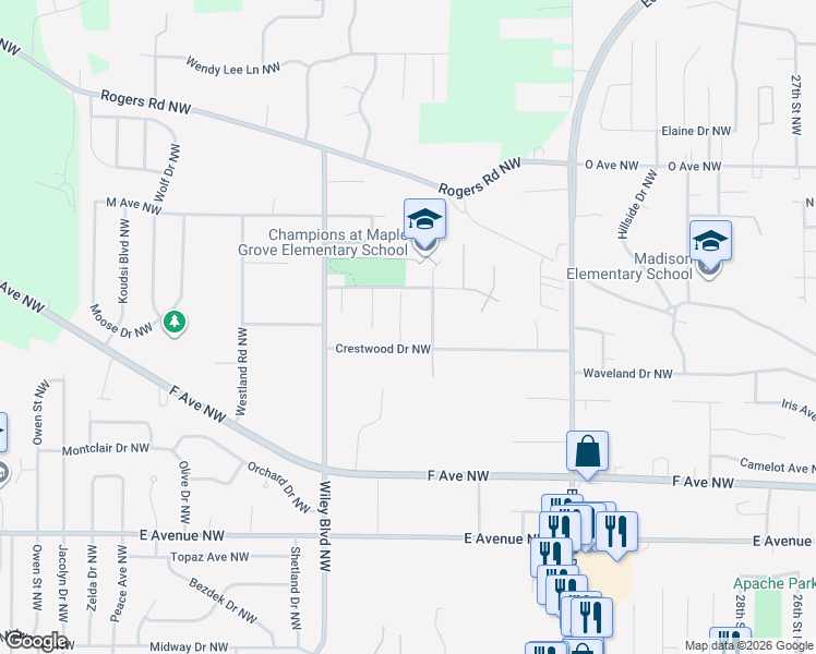 map of restaurants, bars, coffee shops, grocery stores, and more near 1210 38th St NW in Cedar Rapids