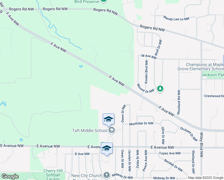 map of restaurants, bars, coffee shops, grocery stores, and more near 5005 F Avenue Northwest in Cedar Rapids