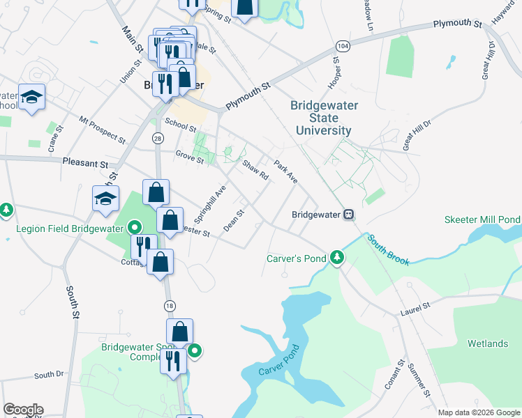 map of restaurants, bars, coffee shops, grocery stores, and more near 25 Clarence Avenue in Bridgewater
