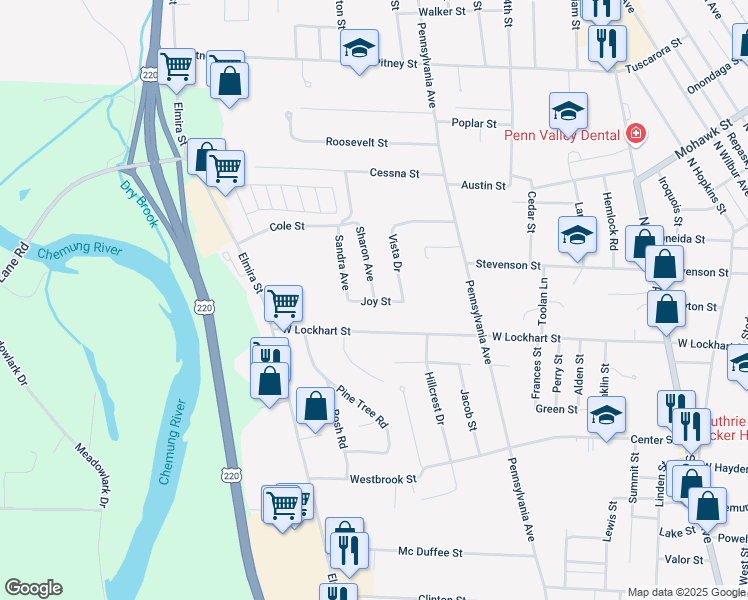map of restaurants, bars, coffee shops, grocery stores, and more near 200 Sharon Avenue in Sayre