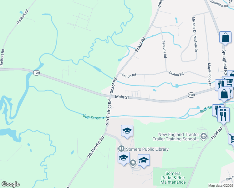 map of restaurants, bars, coffee shops, grocery stores, and more near 419 Main Street in Somers