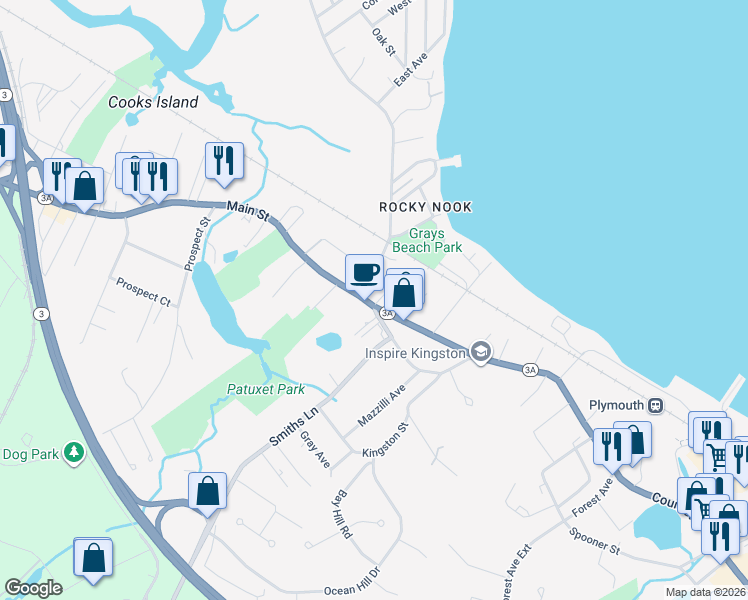 map of restaurants, bars, coffee shops, grocery stores, and more near 59 Main Street in Kingston