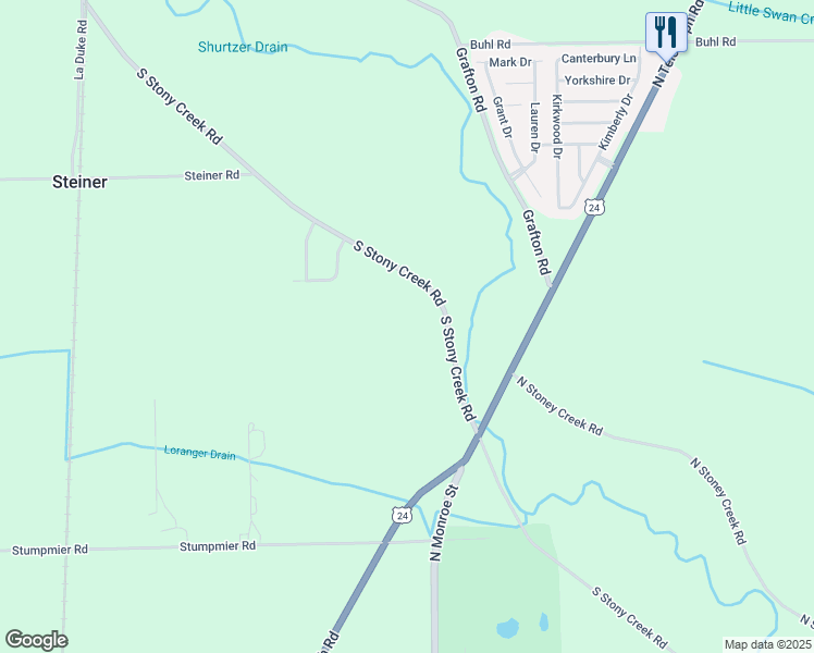 map of restaurants, bars, coffee shops, grocery stores, and more near 7437 South Stony Creek Road in Monroe