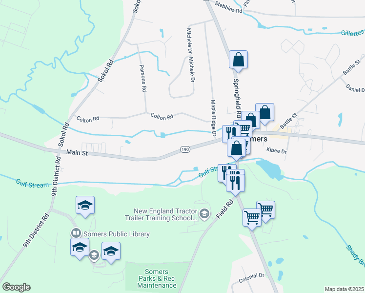 map of restaurants, bars, coffee shops, grocery stores, and more near 531 Main Street in Somers