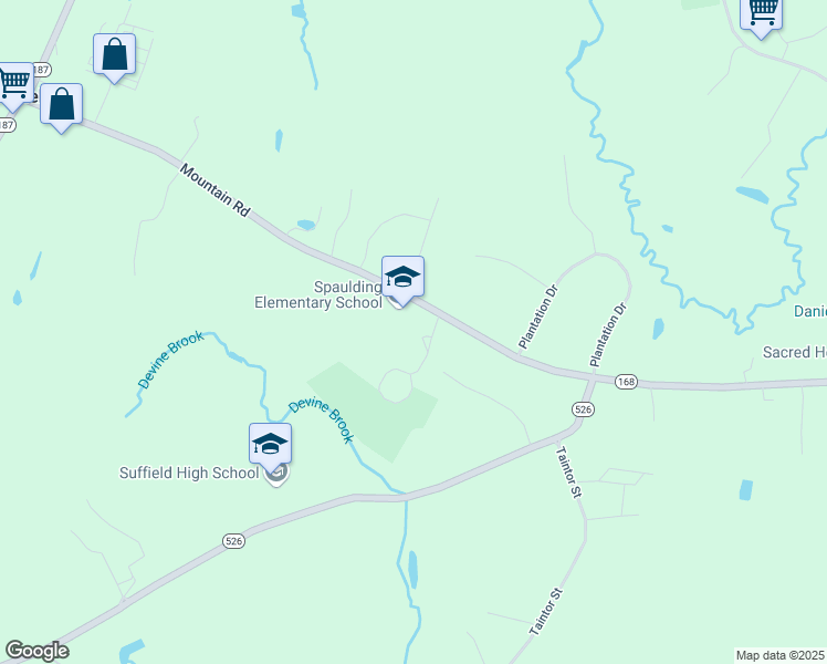 map of restaurants, bars, coffee shops, grocery stores, and more near 945 Mountain Road in Suffield