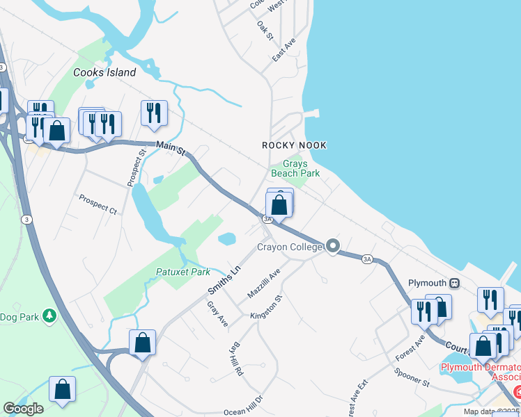 map of restaurants, bars, coffee shops, grocery stores, and more near 59 Main Street in Kingston