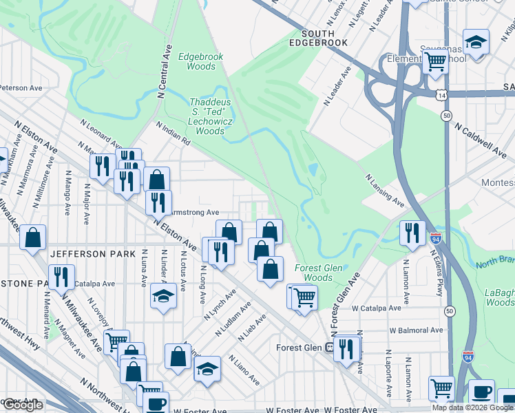 map of restaurants, bars, coffee shops, grocery stores, and more near 5232 West Seminole Street in Chicago