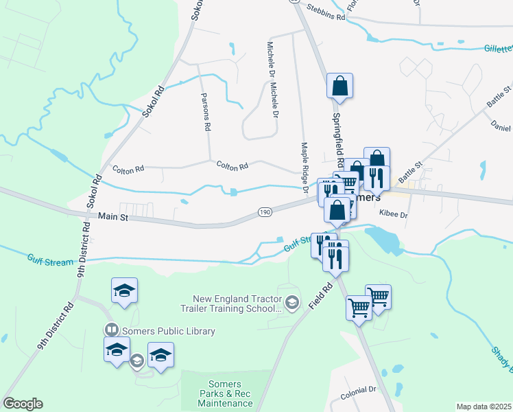 map of restaurants, bars, coffee shops, grocery stores, and more near 531 Main Street in Somers