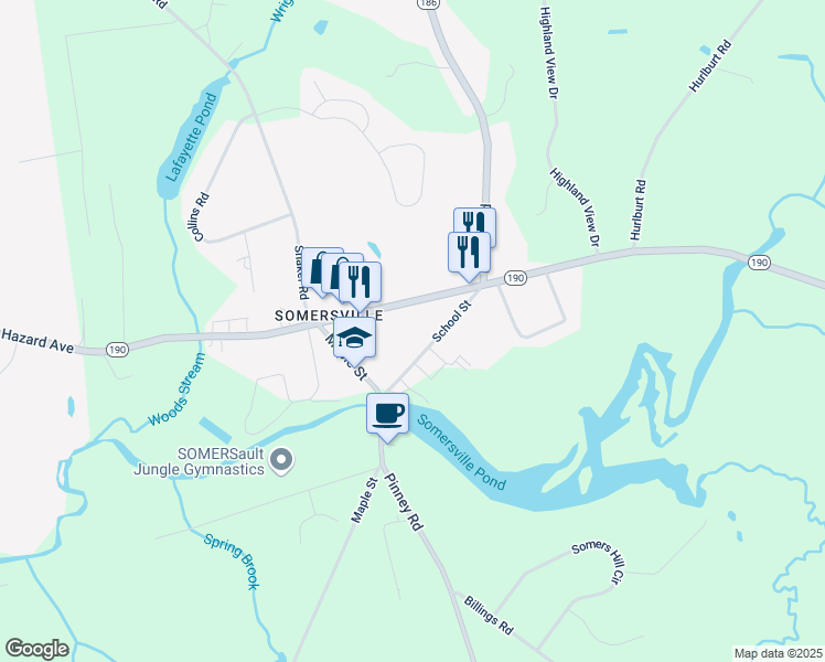 map of restaurants, bars, coffee shops, grocery stores, and more near 136A Main Street in Somers