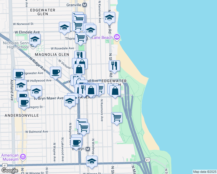 map of restaurants, bars, coffee shops, grocery stores, and more near in Chicago
