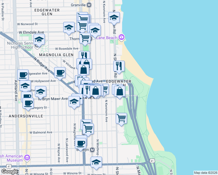 map of restaurants, bars, coffee shops, grocery stores, and more near in Chicago