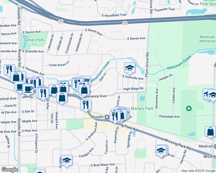 map of restaurants, bars, coffee shops, grocery stores, and more near 52 Portwine Drive in Roselle