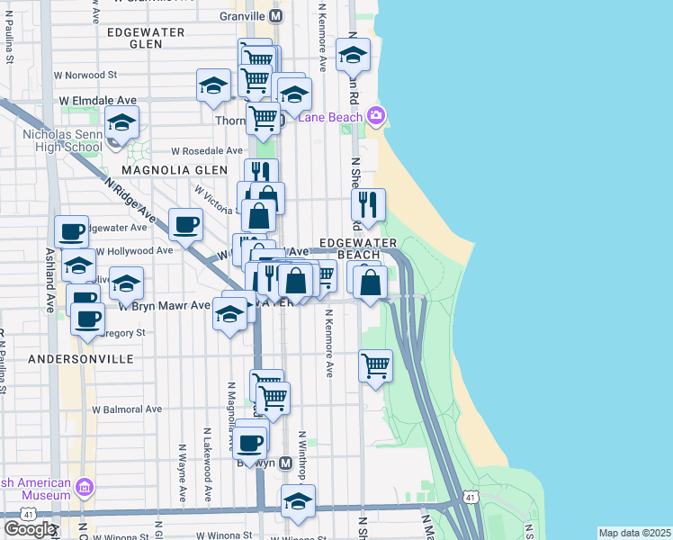 map of restaurants, bars, coffee shops, grocery stores, and more near in Chicago