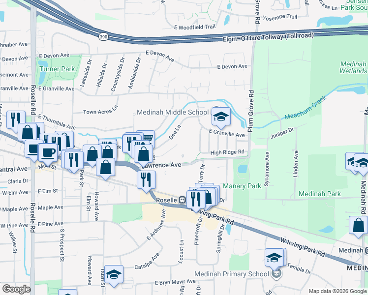 map of restaurants, bars, coffee shops, grocery stores, and more near 52 Portwine Drive in Roselle