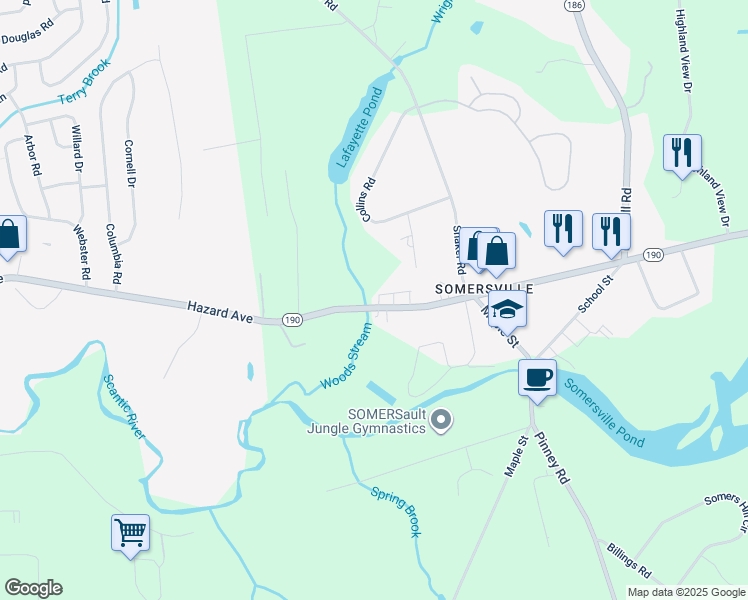 map of restaurants, bars, coffee shops, grocery stores, and more near 53 Main Street in Somers