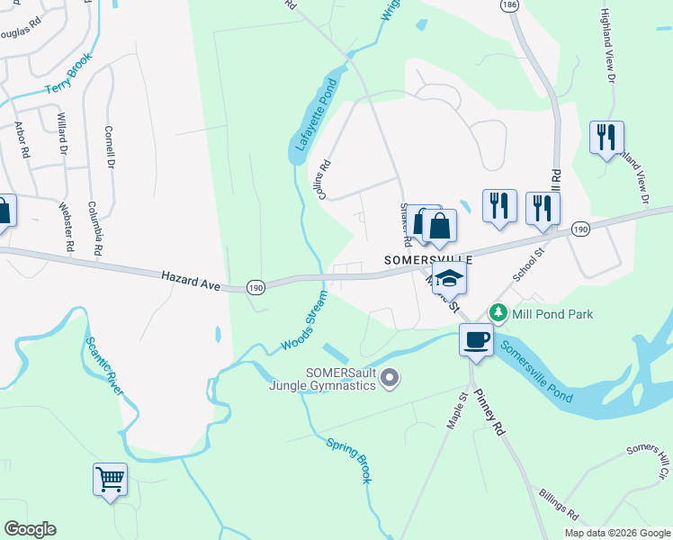 map of restaurants, bars, coffee shops, grocery stores, and more near 53 Main Street in Somers
