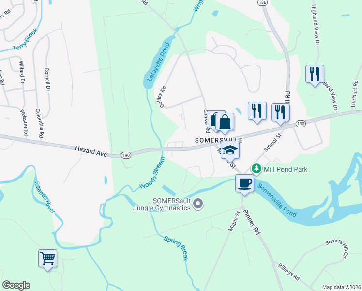 map of restaurants, bars, coffee shops, grocery stores, and more near 69 Main Street in Somers